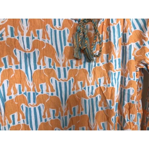 Crown & Ivy Colorful Orange Blue Elephant Print Ruffle 3/4 Sleeve Medium - Picture 4 of 7